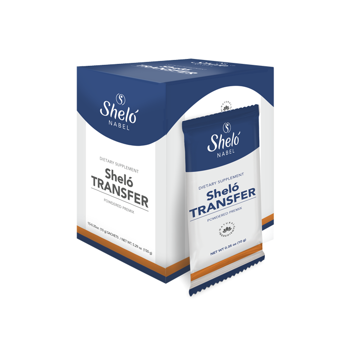 Sheló Transfer 15 Sachets of 0.35 oz each. Net Wt. 5.29oz (15 sobres de 10g c/u. Cont Net. 150g)